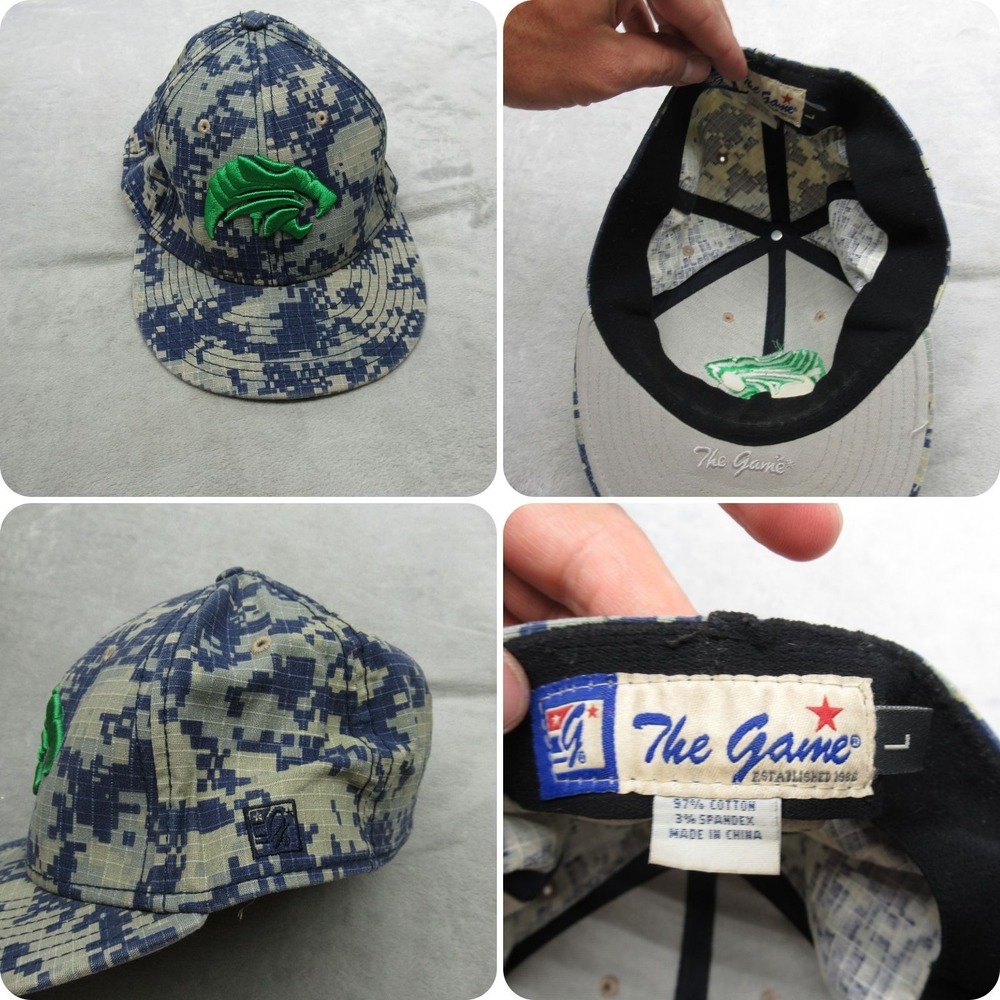 The Game Cap Hat Mens Large Blue‎ Digital Camo Embroidered Lion Logo Baseball